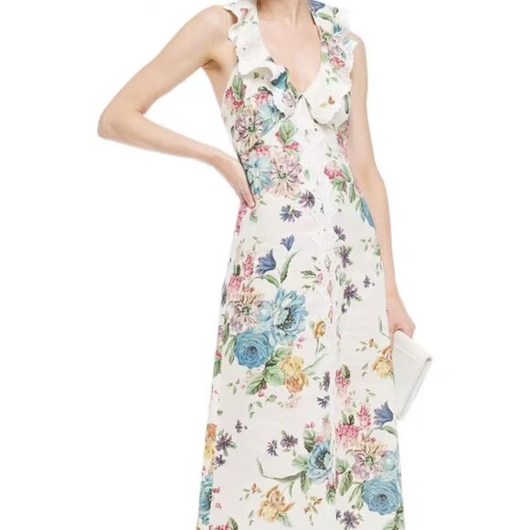 NWT Zimmermann White Floral Linen Midi Dress - Picture 1 of 5